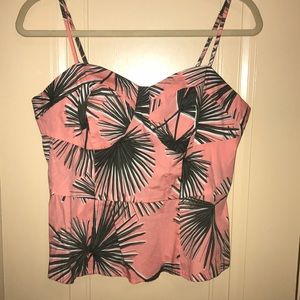 A New Day, Palm Leaf, Spaghetti Strap Peplum Tank